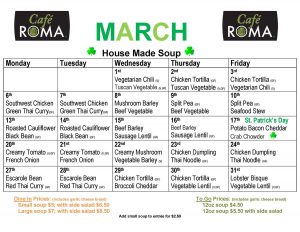 Cafe Roma March 2017 Soup Menu